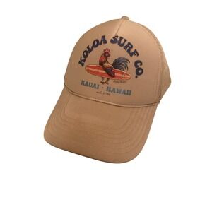 Koloa Surf Co Trucker Hat Tan Kauai Hawaii Cocky Surfer Rooster Snapback Cap